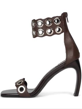 Wrenly Brown Grommet Ankle-Strap High Heel Sandals